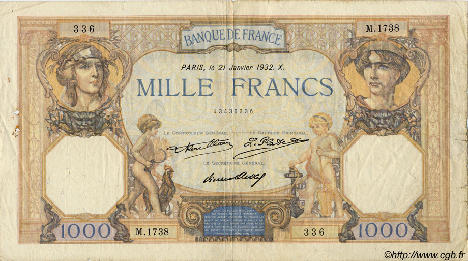 1000 Francs CÉRÈS ET MERCURE FRANKREICH  1927 F.37 fS