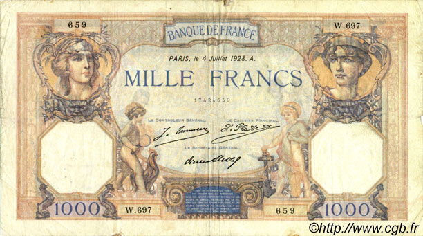 1000 Francs CÉRÈS ET MERCURE FRANCIA  1928 F.37.02 BC