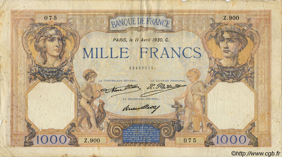 1000 Francs CÉRÈS ET MERCURE FRANKREICH  1930 F.37.05 SGE