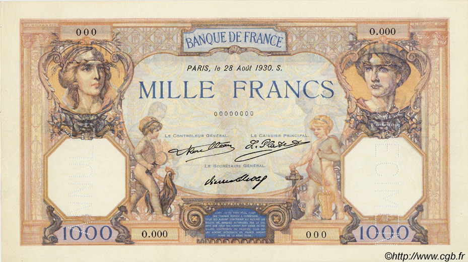 1000 Francs CÉRÈS ET MERCURE Spécimen FRANCIA  1930 F.37.05Sp q.FDC