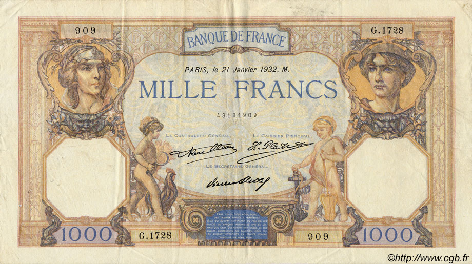1000 Francs CÉRÈS ET MERCURE FRANCIA  1932 F.37.07 BB