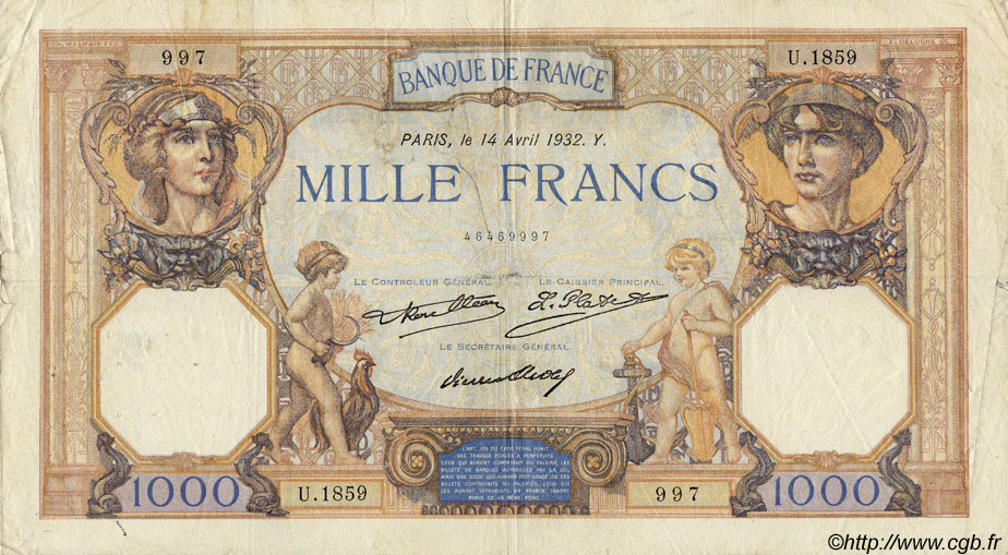 1000 Francs CÉRÈS ET MERCURE FRANCIA  1932 F.37.07 MB