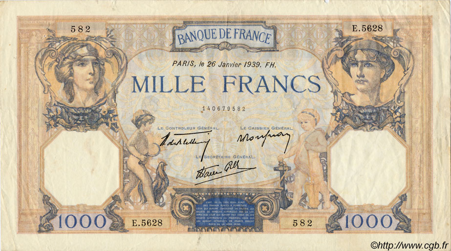1000 Francs CÉRÈS ET MERCURE type modifié FRANCIA  1937 F.38 BC