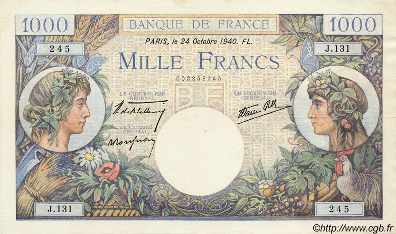 1000 Francs COMMERCE ET INDUSTRIE FRANCIA  1940 F.39.01 q.SPL a SPL