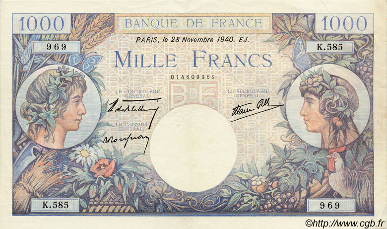 1000 Francs COMMERCE ET INDUSTRIE FRANKREICH  1940 F.39.02 VZ