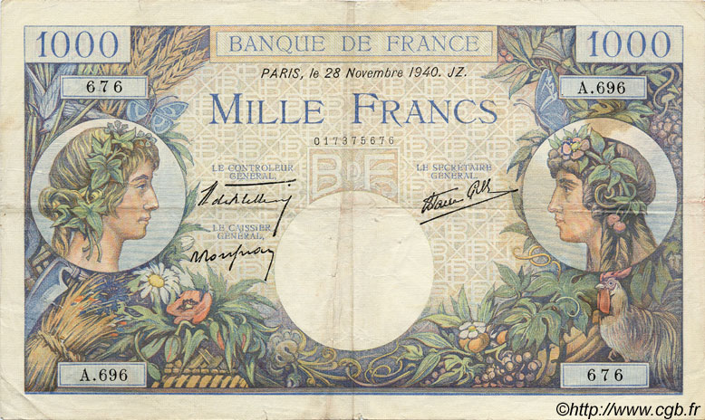 1000 Francs COMMERCE ET INDUSTRIE FRANCE  1940 F.39.02 F+