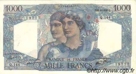 1000 Francs MINERVE ET HERCULE FRANCE  1945 F.41.08 XF-