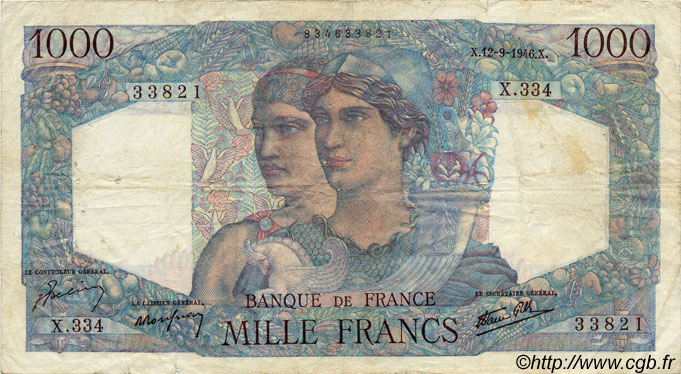 1000 Francs MINERVE ET HERCULE FRANCIA  1946 F.41.16 BC+