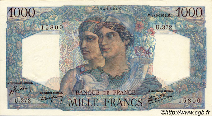 1000 Francs MINERVE ET HERCULE FRANKREICH  1947 F.41.18 fST