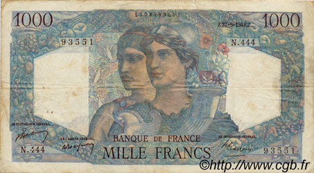 1000 Francs MINERVE ET HERCULE FRANKREICH  1948 F.41.21 fSS