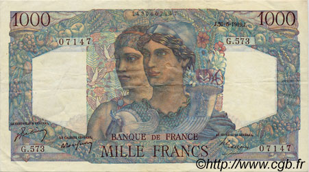 1000 Francs MINERVE ET HERCULE FRANCIA  1949 F.41.27 MBC+