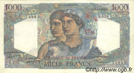 1000 Francs MINERVE ET HERCULE FRANCE  1949 F.41.30 VF