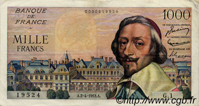 1000 Francs RICHELIEU FRANCIA  1953 F.42.01 MBC