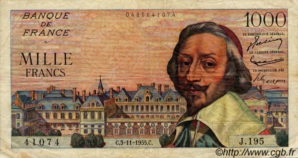 1000 Francs RICHELIEU FRANCIA  1955 F.42.16 BC+