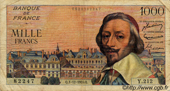 1000 Francs RICHELIEU FRANKREICH  1955 F.42.17 SGE