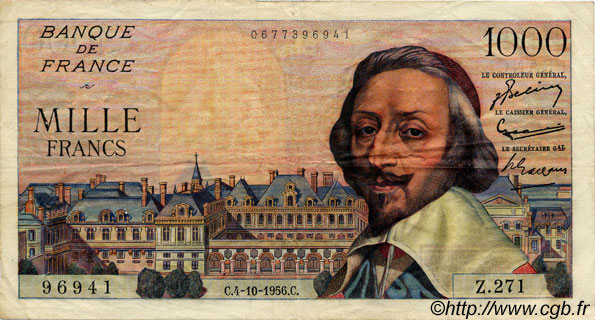 1000 Francs RICHELIEU FRANCE  1956 F.42.22 TTB