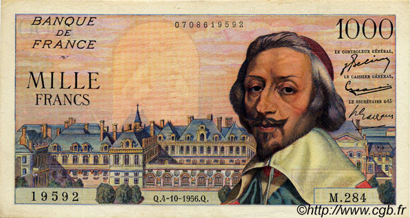 1000 Francs RICHELIEU FRANCIA  1956 F.42.22 EBC