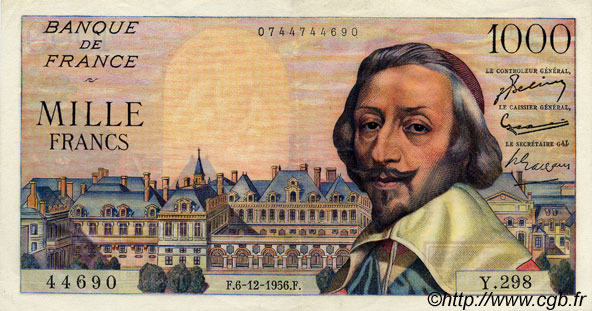 1000 Francs RICHELIEU FRANKREICH  1956 F.42.24 VZ+