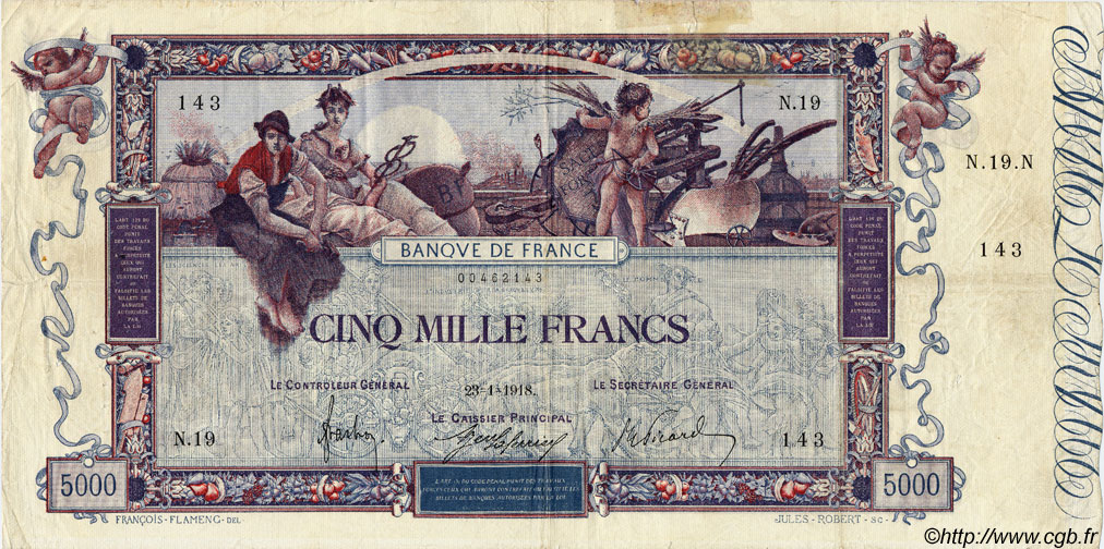 5000 Francs FLAMENG FRANCIA  1918 F.43.01 BC+
