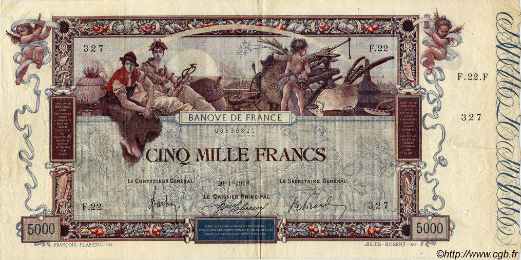 5000 Francs FLAMENG FRANKREICH  1918 F.43.01 SS