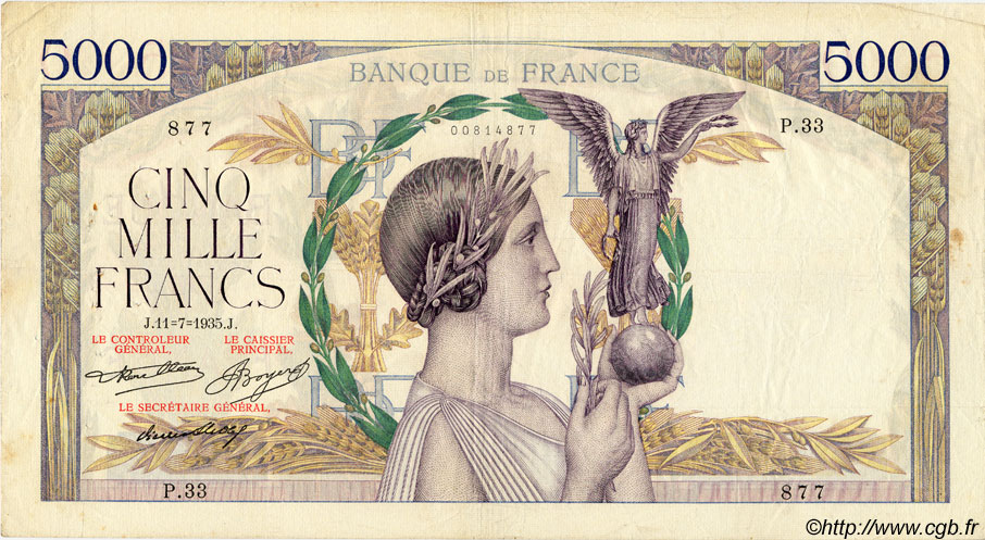 5000 Francs VICTOIRE FRANCE  1935 F.44.03 TB à TTB