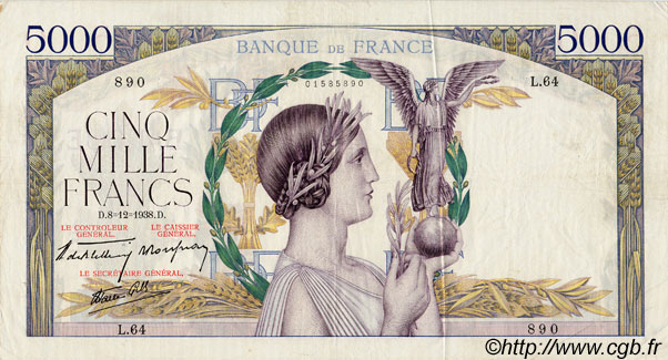 5000 Francs VICTOIRE Impression à plat FRANCIA  1938 F.46.01 MBC