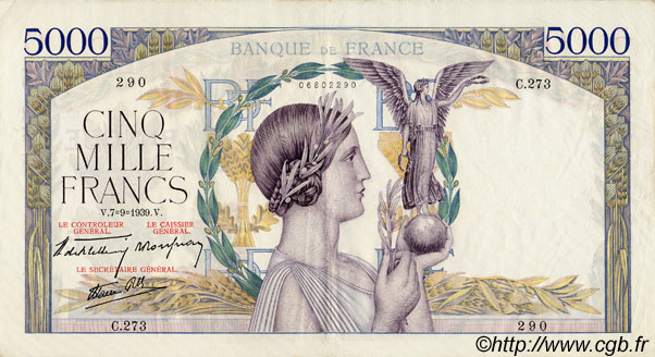 5000 Francs VICTOIRE Impression à plat FRANCIA  1939 F.46.09 MBC+