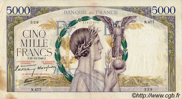 5000 Francs VICTOIRE Impression à plat FRANCE  1940 F.46.18 VF