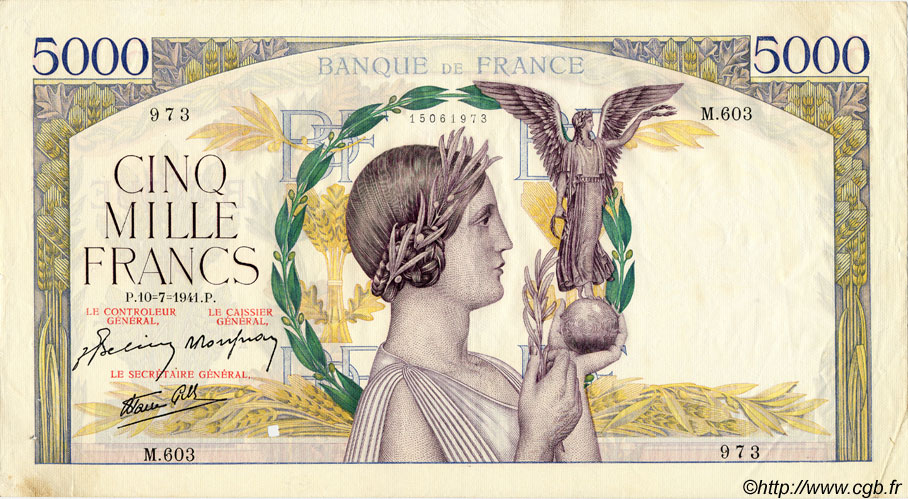 5000 Francs VICTOIRE Impression à plat FRANCIA  1941 F.46.23 BB