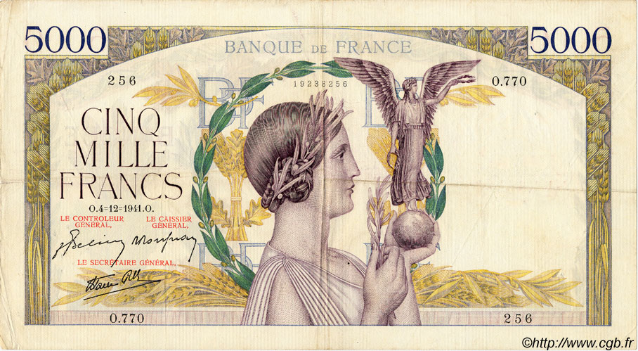 5000 Francs VICTOIRE Impression à plat FRANCIA  1941 F.46.30 BC