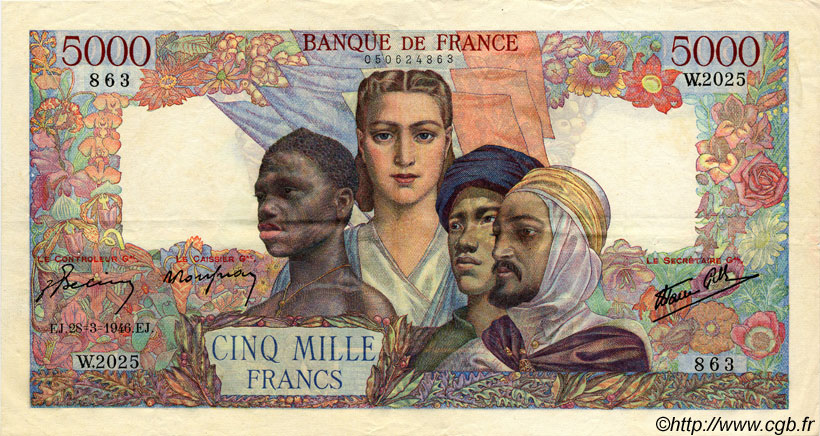 5000 Francs EMPIRE FRANÇAIS FRANKREICH  1946 F.47.51 fVZ
