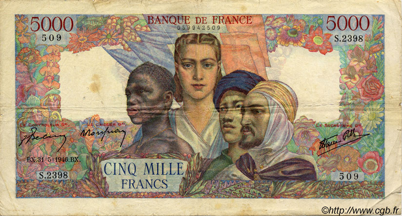 5000 Francs EMPIRE FRANÇAIS FRANCIA  1946 F.47.54 RC a BC