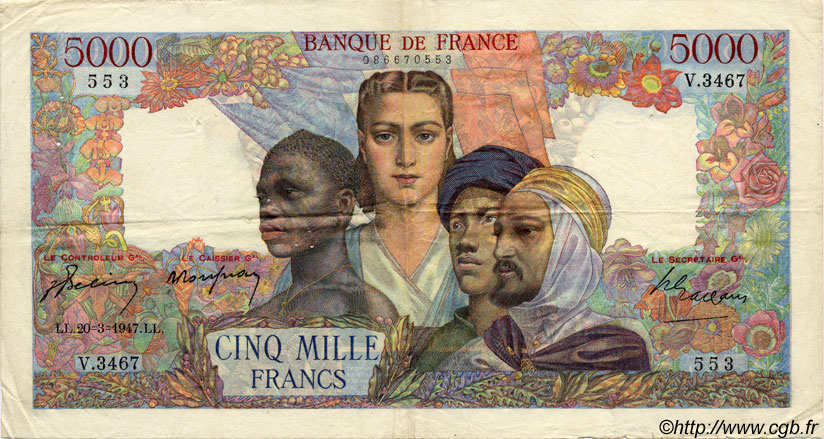 5000 Francs EMPIRE FRANÇAIS FRANCIA  1947 F.47.59 q.BB a BB