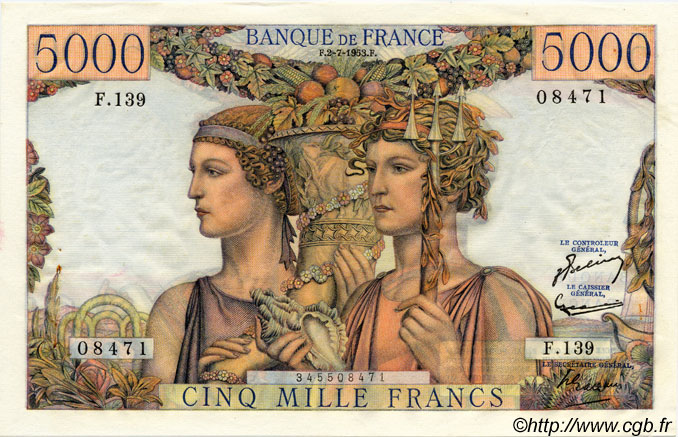 5000 Francs TERRE ET MER FRANCIA  1953 F.48.09 SPL+