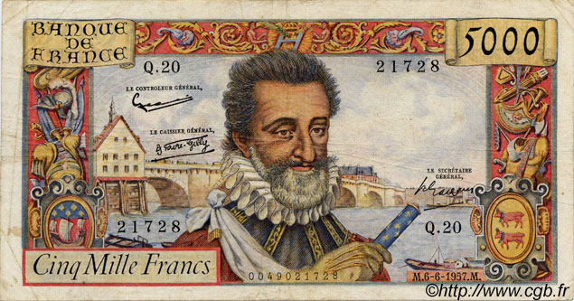 5000 Francs HENRI IV FRANCE  1957 F.49.02 F