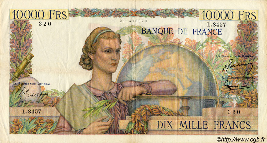 10000 Francs GÉNIE FRANÇAIS FRANCE  1955 F.50.74 TTB