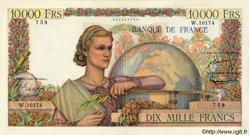 10000 Francs GÉNIE FRANÇAIS FRANCIA  1956 F.50.78 BB