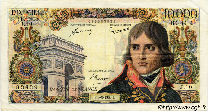 10000 Francs BONAPARTE FRANCIA  1956 F.51.02 MBC