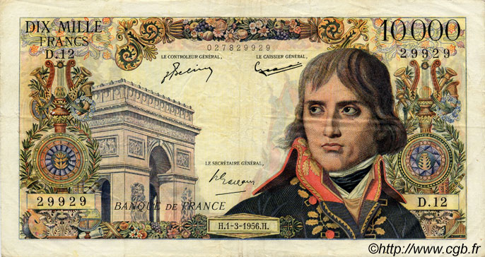 10000 Francs BONAPARTE FRANCE  1956 F.51.02 F+