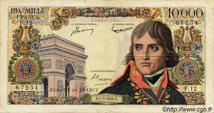 10000 Francs BONAPARTE FRANCIA  1956 F.51.02 q.MB