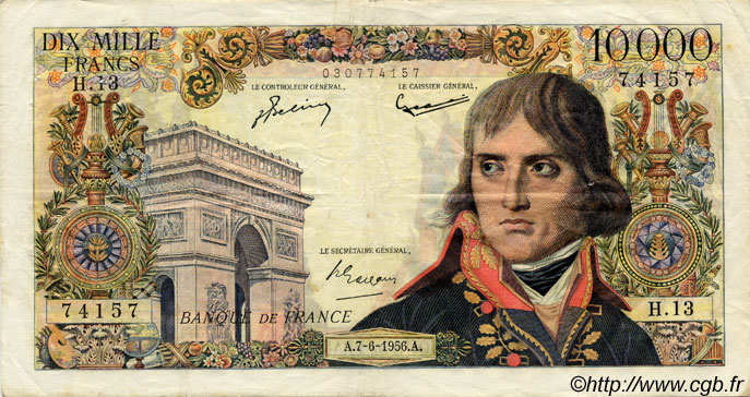 10000 Francs BONAPARTE FRANCIA  1956 F.51.03 BC+