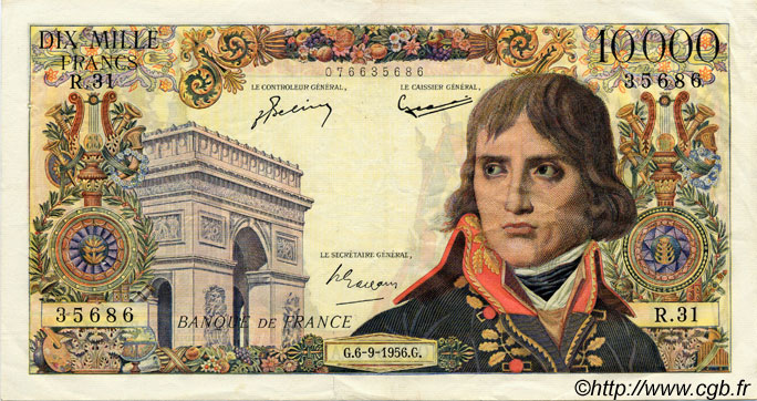 10000 Francs BONAPARTE FRANKREICH  1956 F.51.04 fVZ