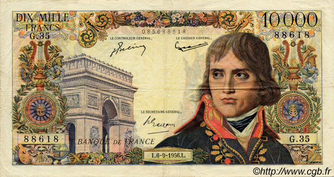 10000 Francs BONAPARTE FRANKREICH  1956 F.51.04 fSS
