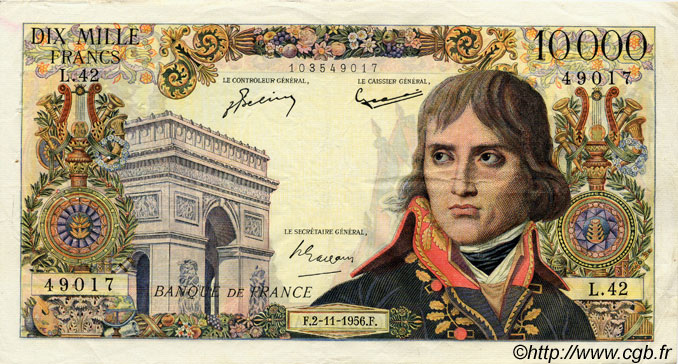 10000 Francs BONAPARTE FRANCIA  1956 F.51.05 MBC