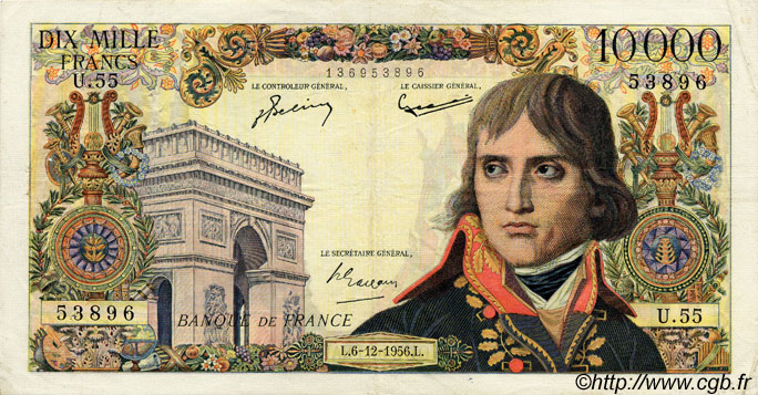 10000 Francs BONAPARTE FRANCIA  1956 F.51.06 q.BB