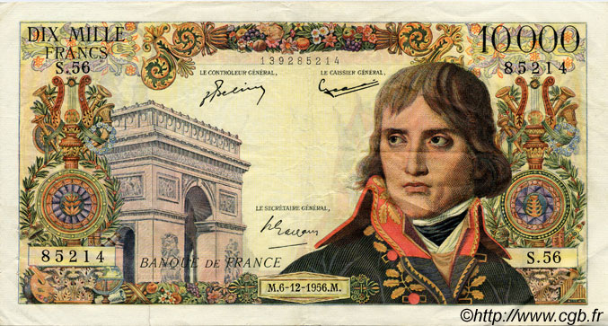 10000 Francs BONAPARTE FRANCIA  1956 F.51.06 BC+
