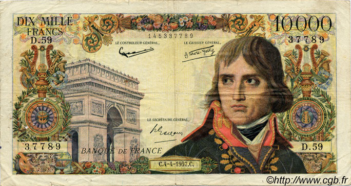 10000 Francs BONAPARTE FRANCIA  1957 F.51.07 BC