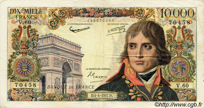 10000 Francs BONAPARTE FRANCIA  1957 F.51.07 q.BB