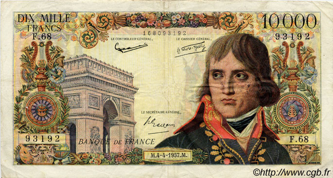10000 Francs BONAPARTE FRANKREICH  1957 F.51.07 fSS