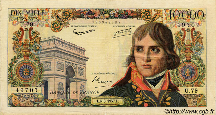 10000 Francs BONAPARTE FRANCIA  1957 F.51.08 MBC